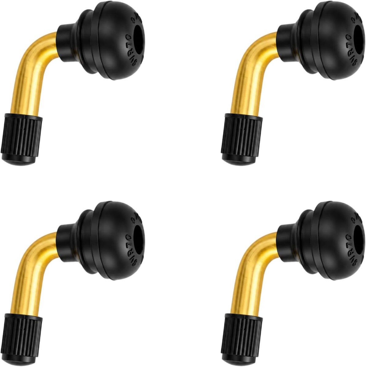 SnelShoppen - 4 stuks 90 graden haaks tubeless ventiel van messing, gebogen bandventiel voor slangloze wielen, geschikt voor auto, motor, scooter en f