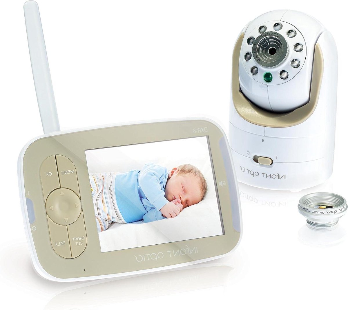 Video Babyfoon - Kind Monitor - Baby in de gaten - Verwisselbare Lenzen - 89 cm Scherm - Wit/Beige