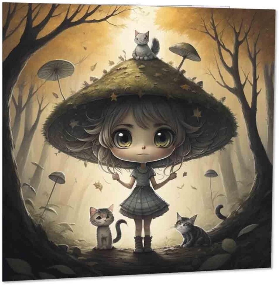SnelShoppen - Schattige Bosmeisje Paddenstoel Verjaardagskaart - Woodland Fantasie Kawaii 145 x 145mm - Premium Kwaliteit Voor Vrienden, Familie & Spe