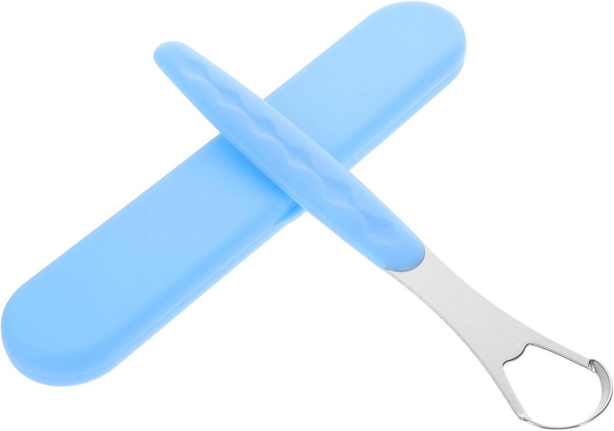 Tongreiniger Metaal - Tongschraper Mondverzorging - Frisse Adem Krijgen - Roestvrij Staal - 14.8 cm - Hemelsblauw