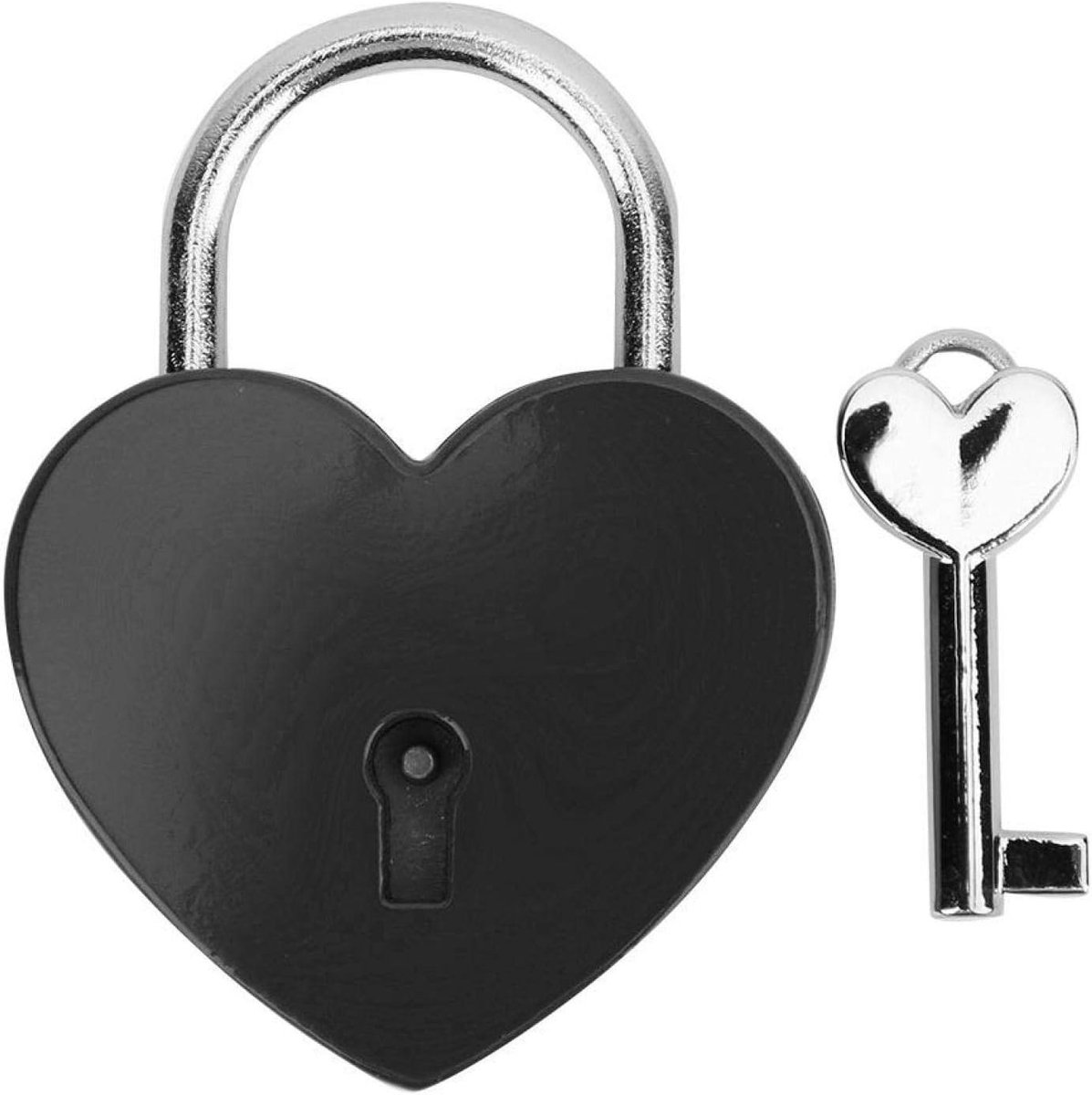 SnelShoppen - Hartvormige Metaal Hangslot met Sleutel, Duurzaam en Decoratief Lock voor Bagage, Notitieboek, Sieraden Doos (Zwart)