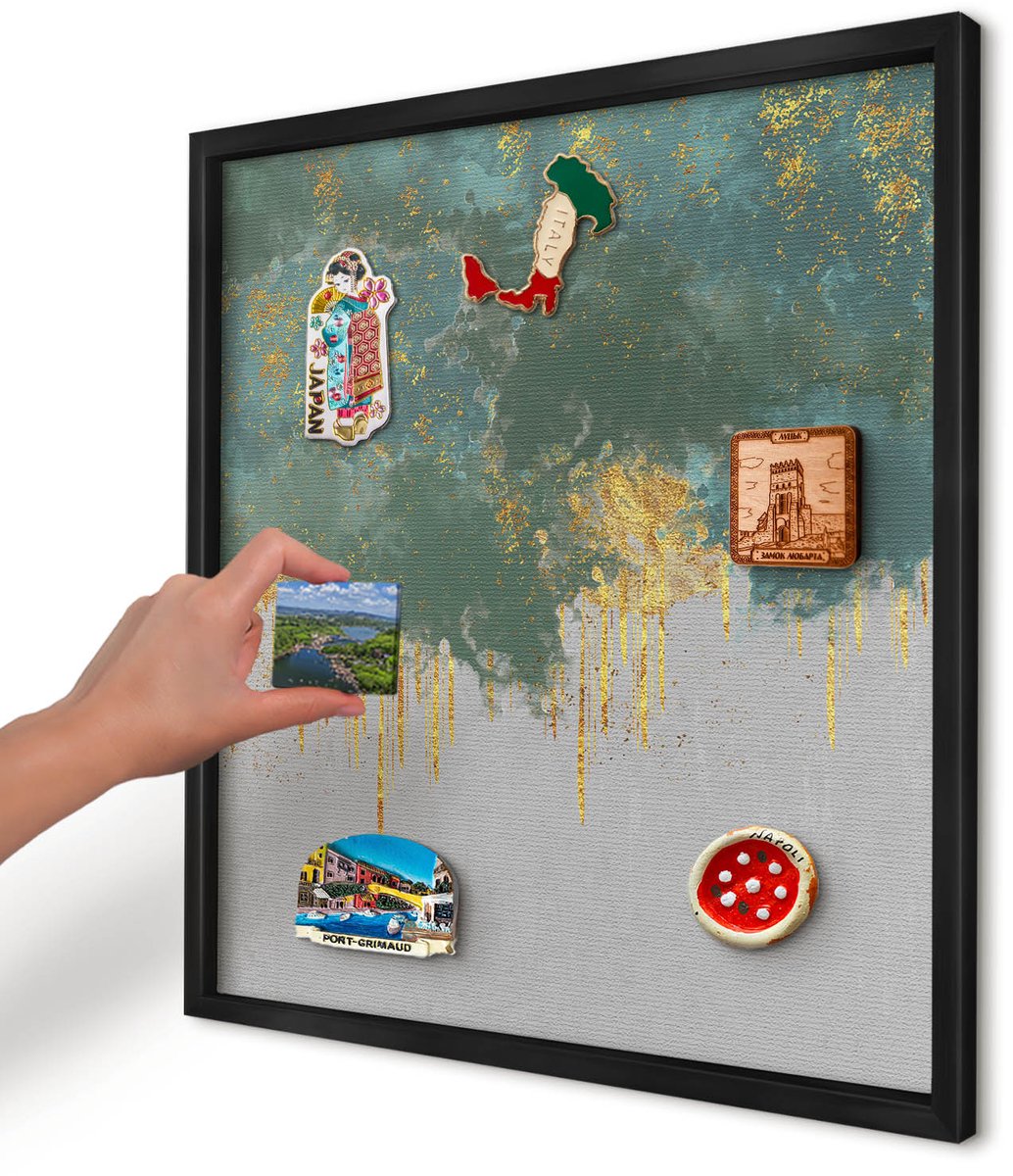 Artprintcave Turkoois Magneetbord mit Zwart Frame - 50x50 cm - Turquoise Abstractie Magneet Bord mit Frame - Abstract Wandbord Magnetisch - Abstractie