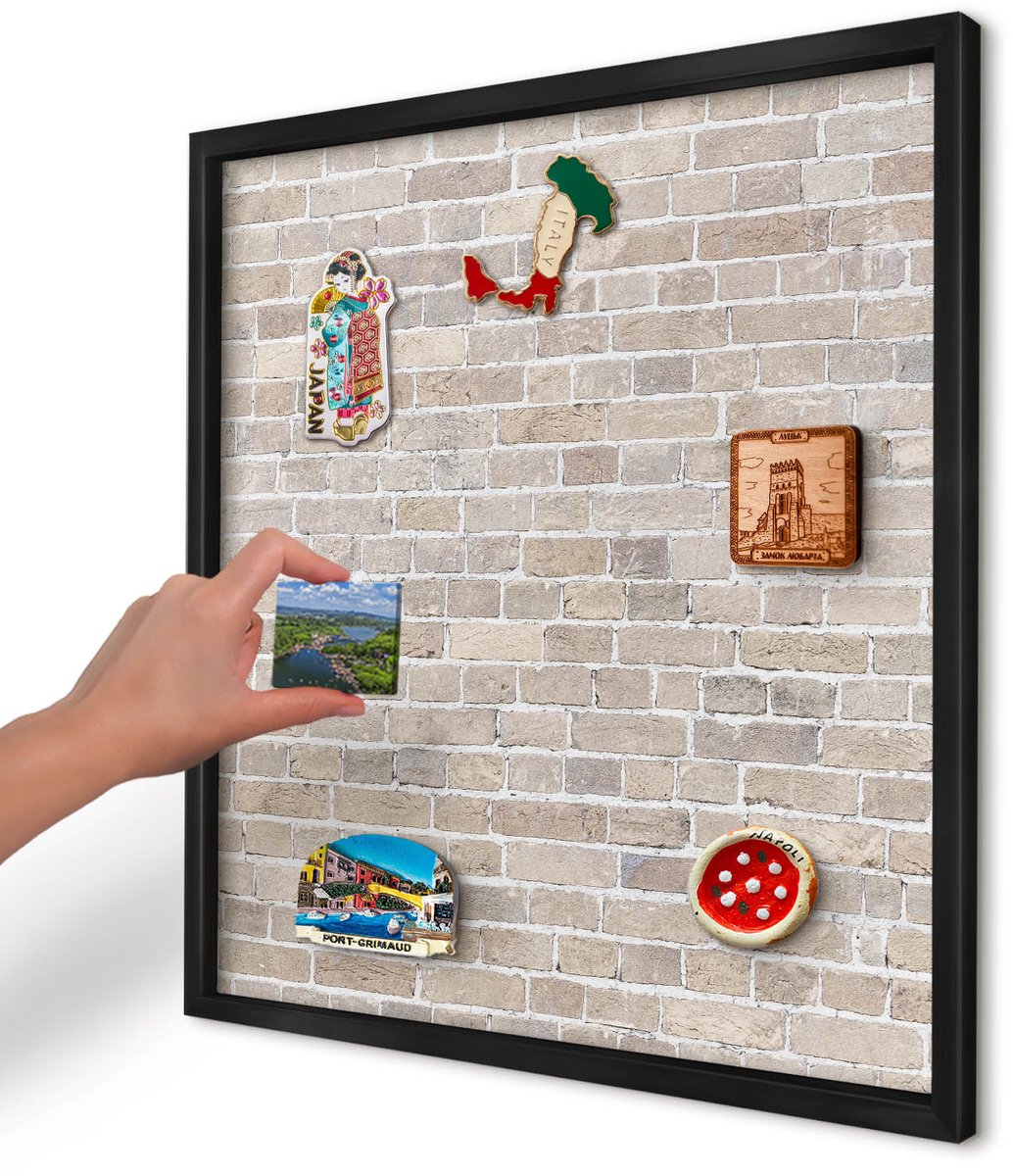 Artprintcave Beige Magneetbord mit Zwart Frame - 50x50 cm - Baksteenpatroon Magneetbord Voor Foto's - Industrieel/Loft Magnetische Organizer - Achtergronden En Patronen