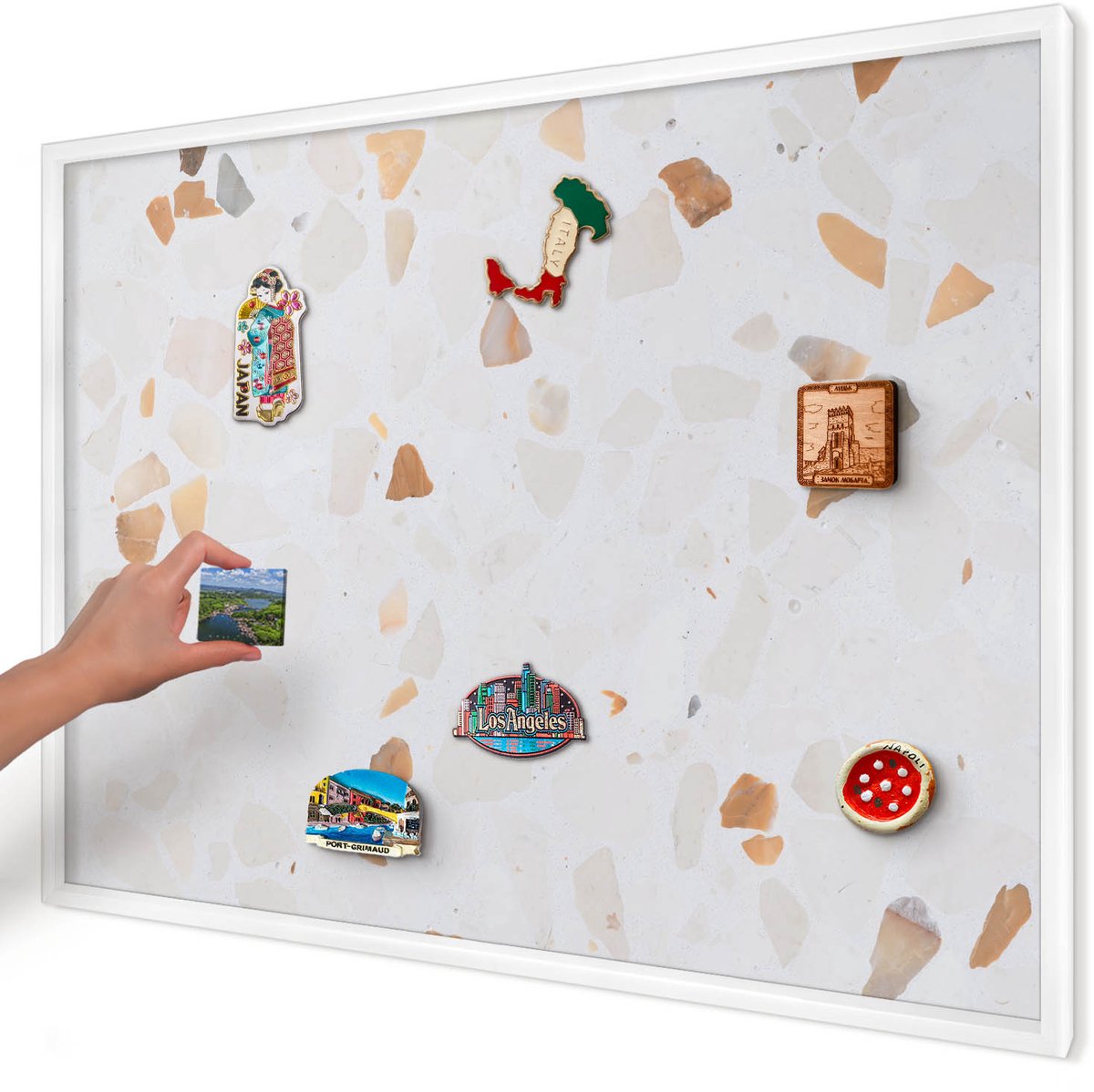Artprintcave Wit Magneetbord mit Witte Lijst - 100x70 cm - Warm Mozaïek Magnetische Organizer - Modern Magneetbord Voor Foto's - Teksten