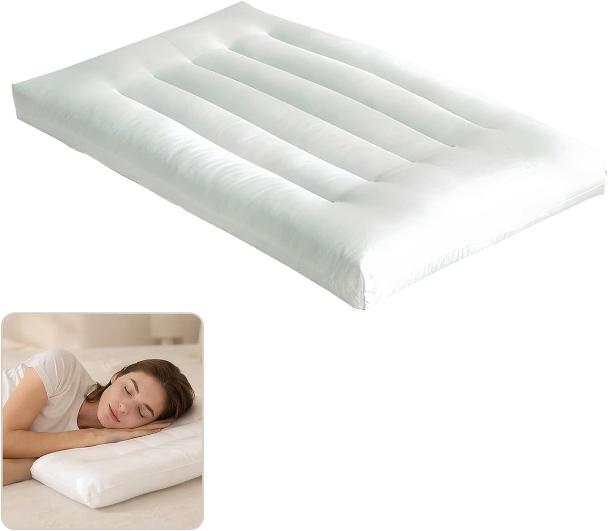 Ultraplat kussen voor een comfortabele nachtrust, slank bedkussen tegen nekpijn en hoofdpijn (wit, ergonomisch, ademend)