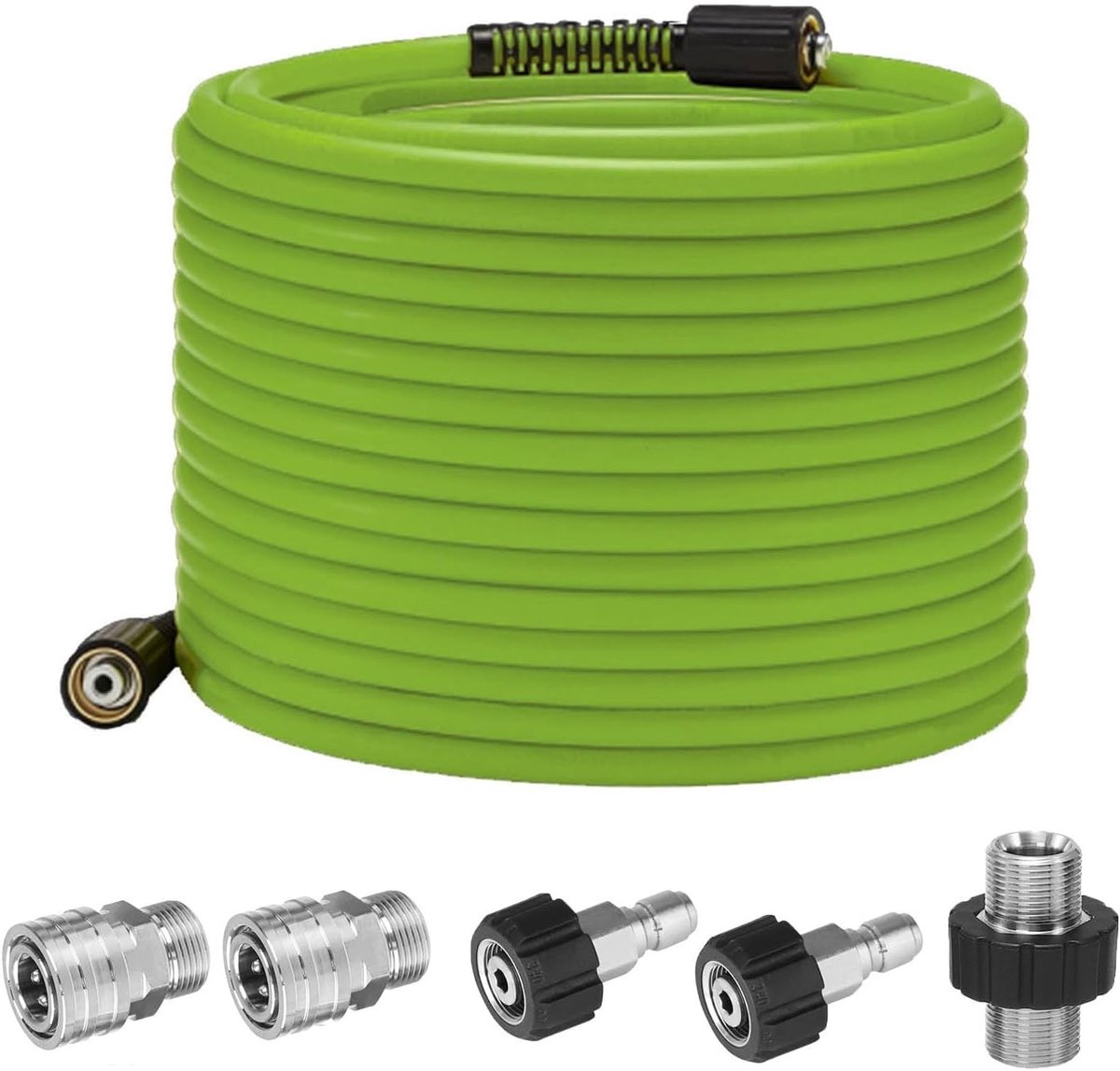 Hoge Drukslang 15 m x 0,6 cm met 5 RVS Snelkoppelingen, Voor Tuin en Professioneel Gebruik, 3600 psi, Duurzaam en Flexibel
