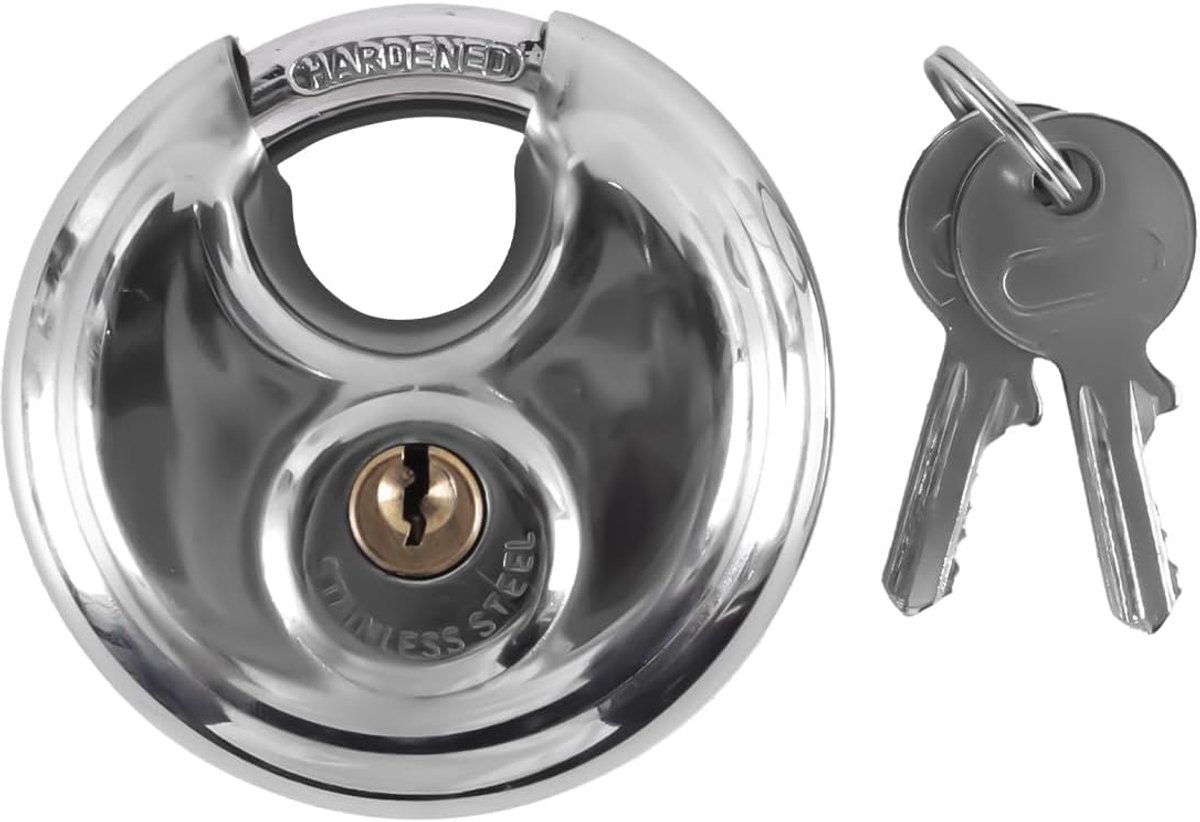 SnelShoppen - RVS Simultane Schijfslot met Sleutel, 70 mm Diameter, Veiligheidslot voor Opslagunits en Tuin, Roestvrij Staal, Betrouwbaar en Duurzaam