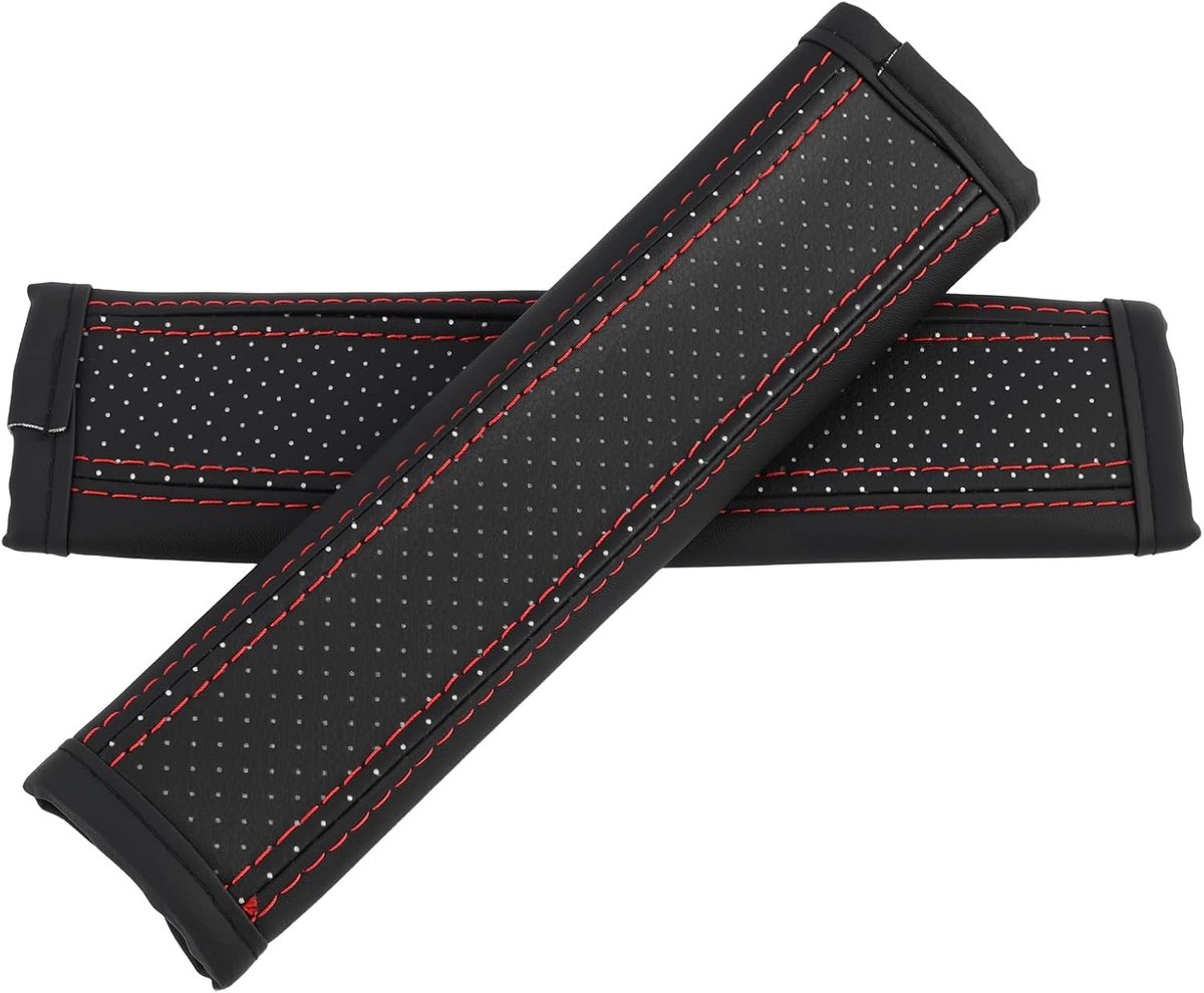 Gordelkussen Auto - Veiligheidsgordel Bekleding - Comfortabel Reizen - Zacht Microvezelleer - 2 stuks - Rood