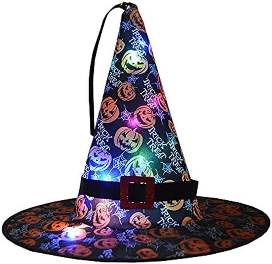 Heksenhoed Halloween - Verkleedhoed Kinderen - Feestkostuum Aankleden - Met LED Lichtjes - 38 x 30 x 1 cm