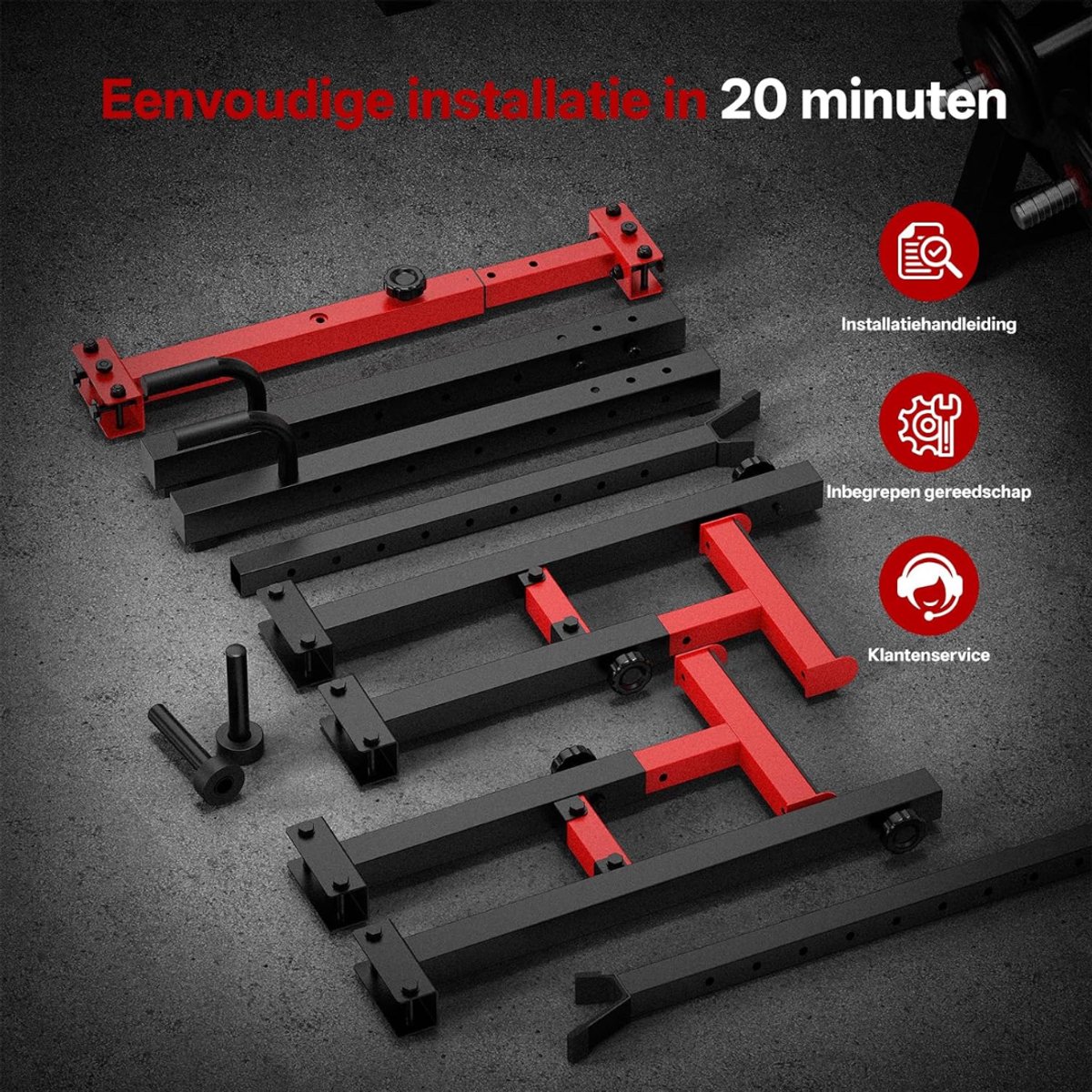 Groupe SEB JCP Squat Rack - Pull up Station - Zwart/Rood thumbnail 5