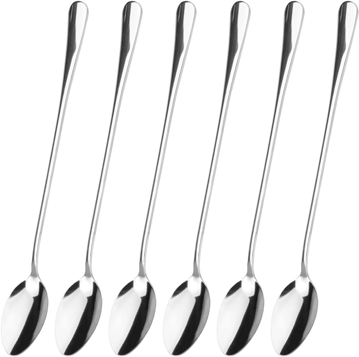 Set van 6 roestvrijstalen koffielepels met lange handgreep van 19,5 cm | Ideaal voor latte, espresso en warme chocolademelk