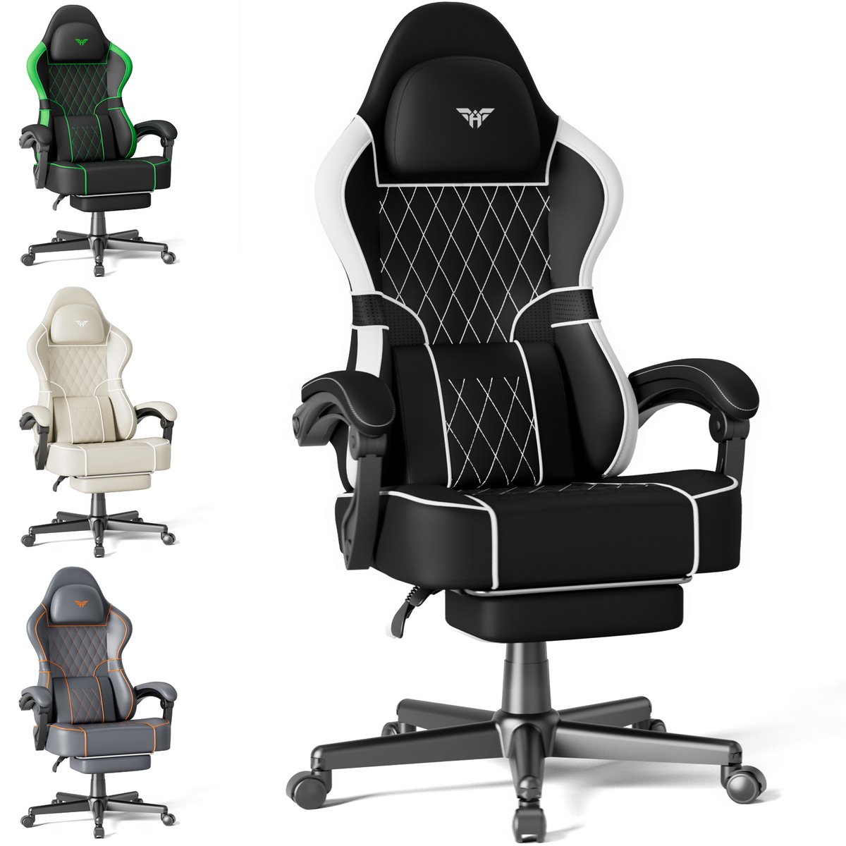 Arvioo CK-HD560 Gaming Stoel - Voetensteun - Massage Lendenkussen - PVC Zwart-Wit