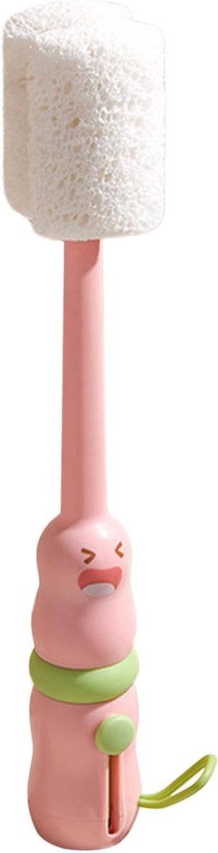 Flessenborstelreiniger - Flessenborstel lange steel - Drankjes Reinigen - Afneembare schrobborstels - 28 cm - Roze