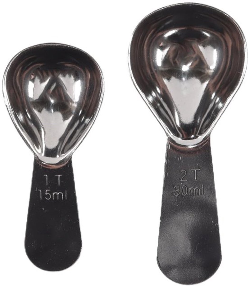 2 stuks roestvrijstalen koffielepels met maatlepel (15 ml en 30 ml) voor koffiebonen, specerijen, granen en thee (zilver)