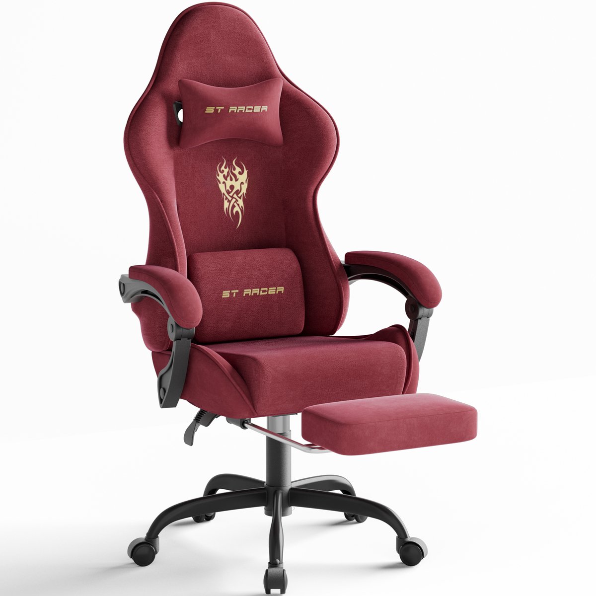 Arvioo Gaming Stoel - Voetensteun - Massage Lendenkussen - Fluweel - Rood - Verstelbaar