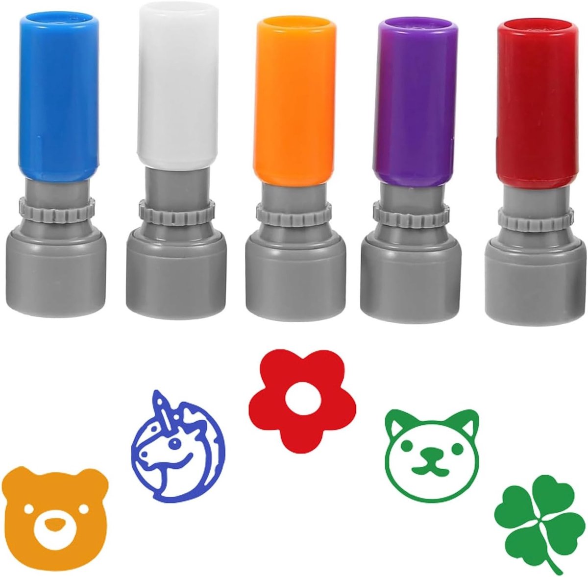 Set van 5 ronde stempels voor kinderen met dieren en planten, perfect voor beloningen, knutselprojecten en postkaarten, 18 x 54 mm