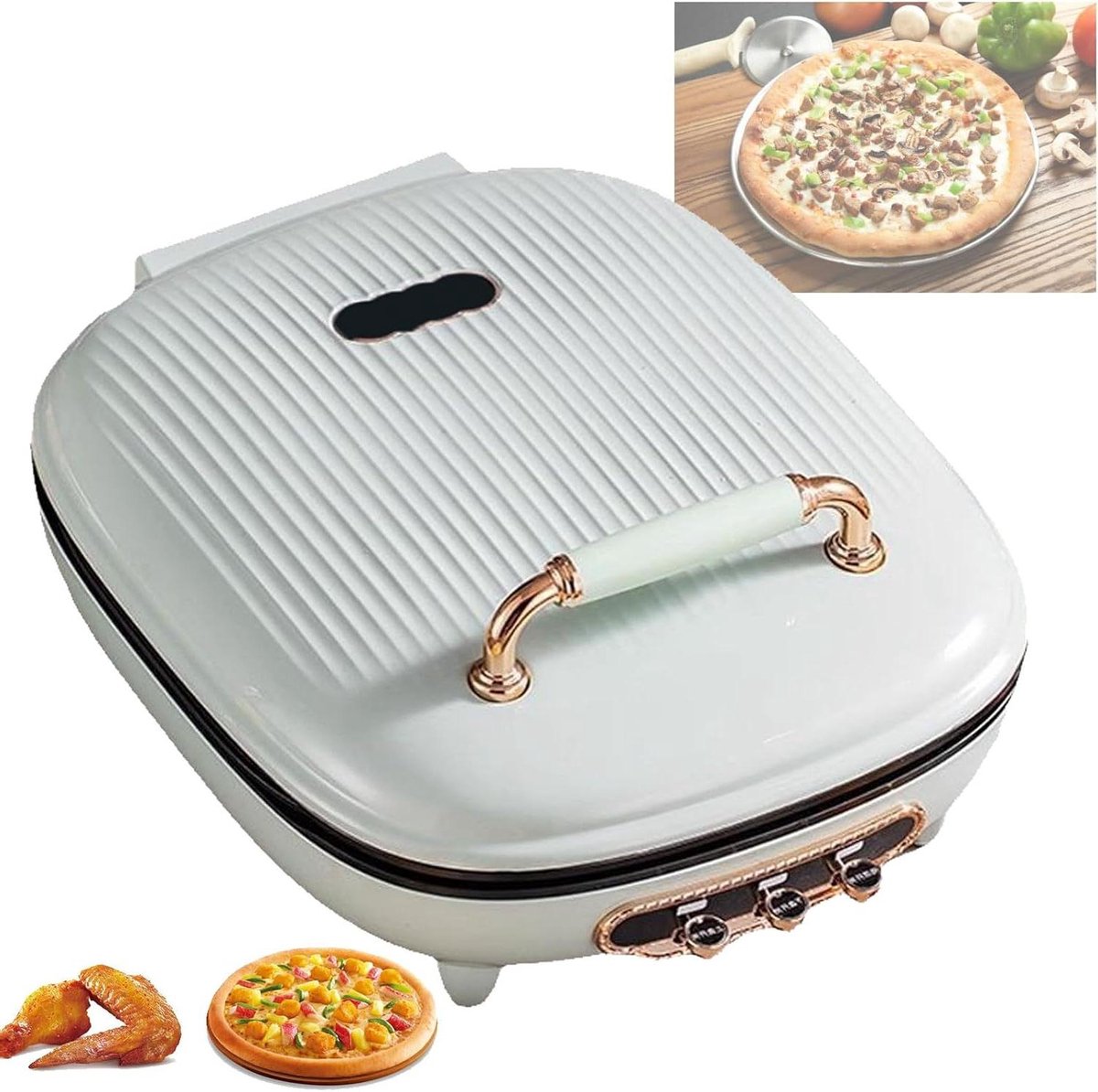Elektrische Pizzamaker - Pannenkoekenmaker Aanrecht - Thuis Pizza Bakken - Antiaanbaklaag Plaat - 33 cm diameter - Wit