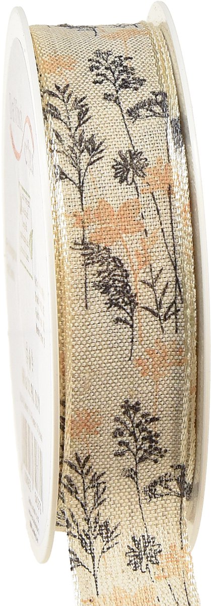 Decoratief lint grassen en bladeren linnenlint naturel 25mm 18m