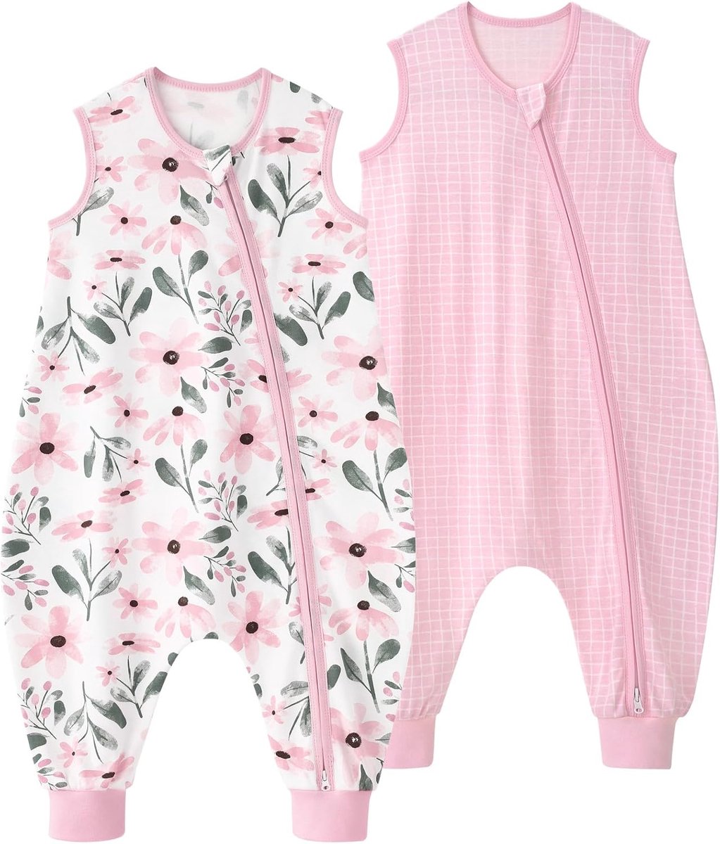 Set van 2 babyslaapzak voor de zomer, met voeten, 100 katoen