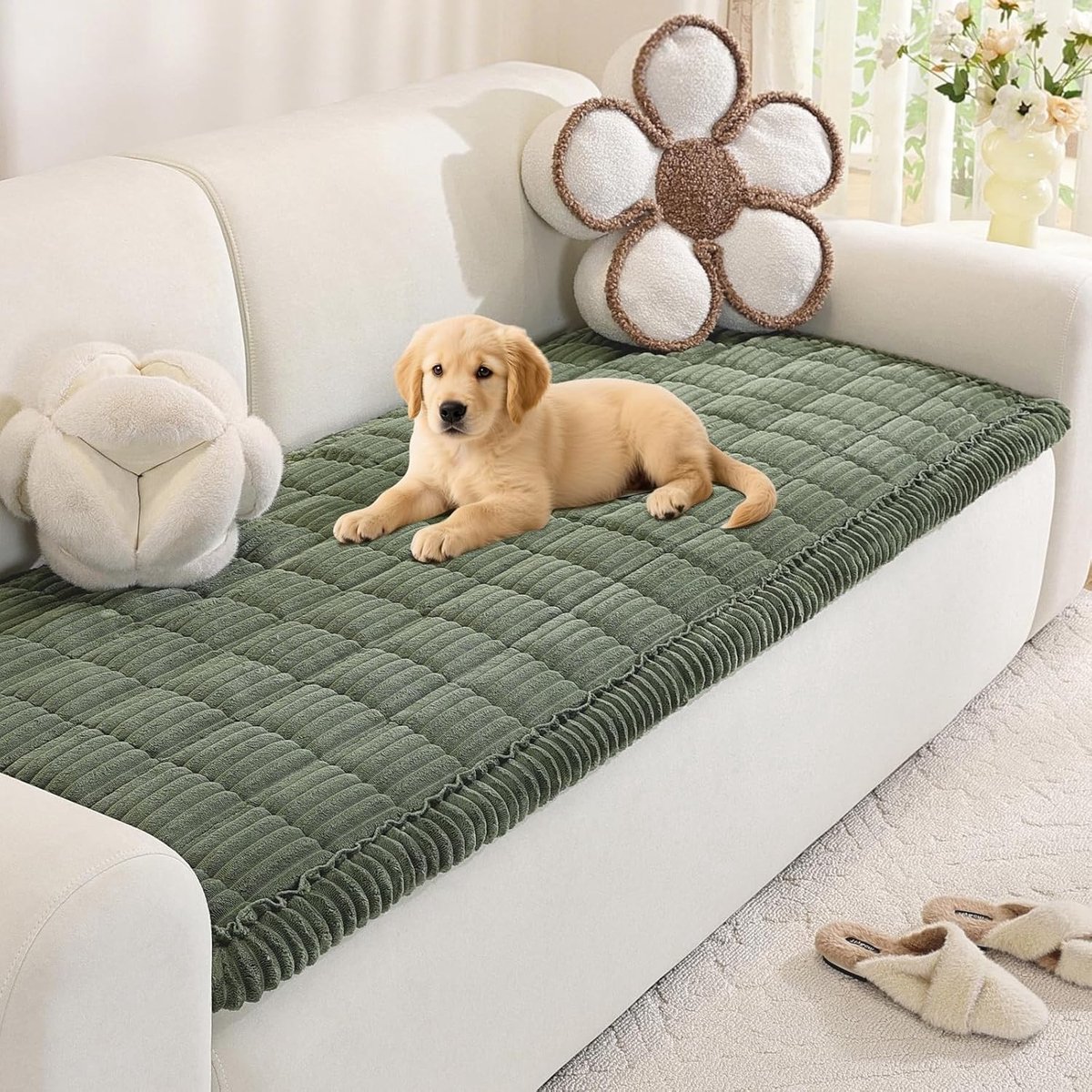 Dikke Antislip Sofa Hoes voor Huisdieren - Gestreepte Groene Hoes voor 2-4 Zits Bank - Bescherming en Stijl voor de Woonkamer (Zitplaats, 70x120cm)