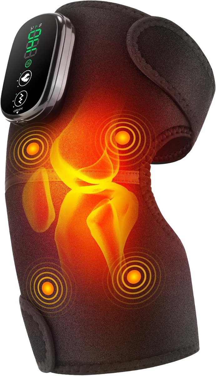 Verwarmde Knieband, Verwarmde Kniebrace met Touchscreen, Verstelbare Schouder/Elleboog Verwarmingskussen met 5 Verwarmingsniveaus, 5 Trillingsmodi, Ingebouwde 4 Motoren, 5000mAh Accu