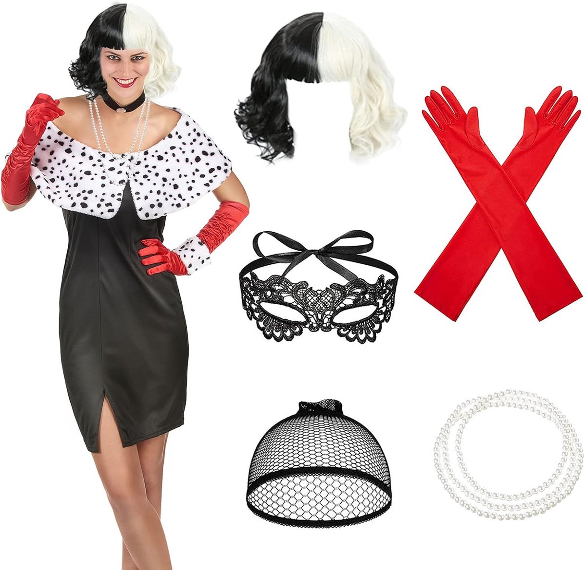6 stuks jaren '70 accessoires Cruella kostuum jaren 70 accessoires