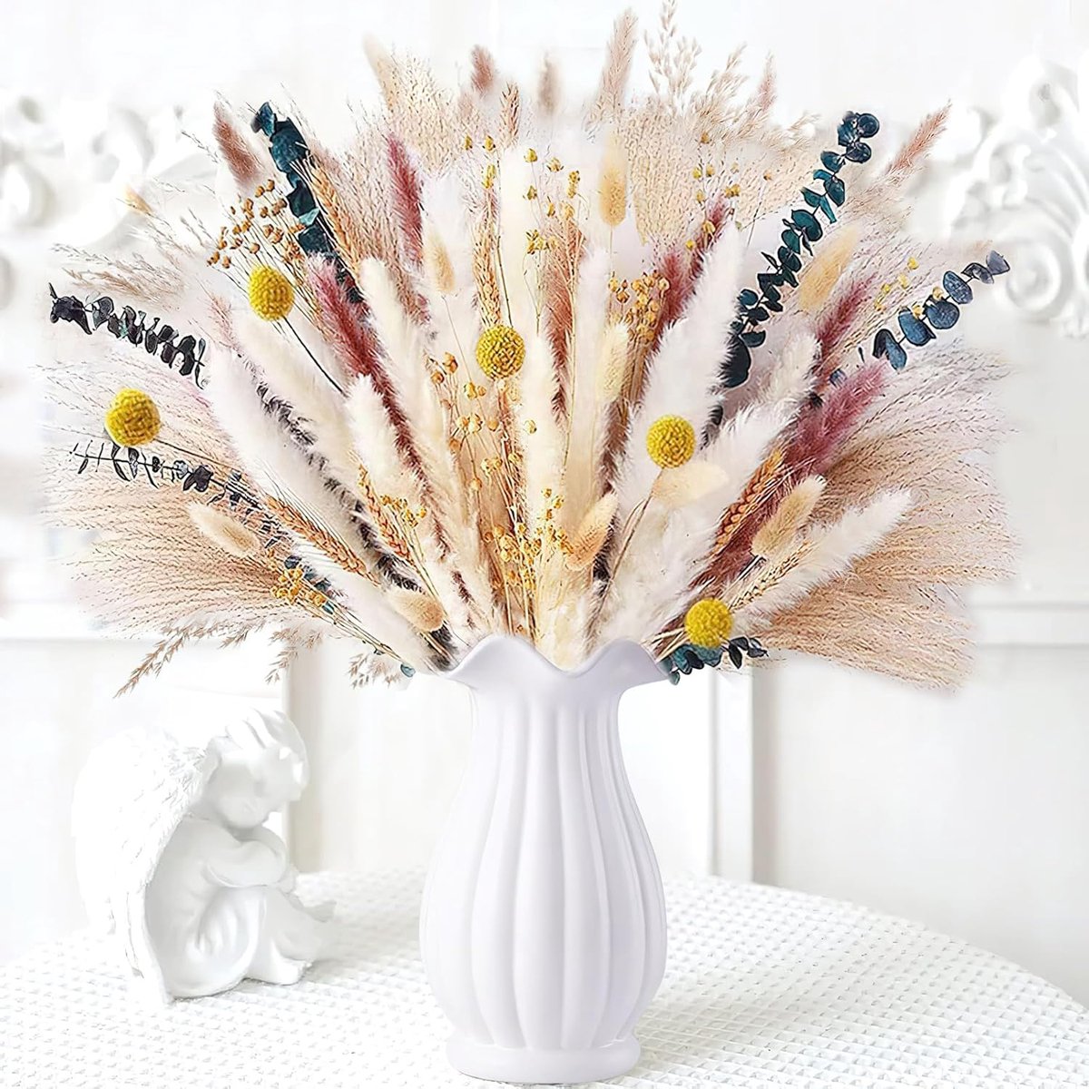 Gedroogde bloemen, woonkamerdecoratie, gedroogd pampasgras, decoratie