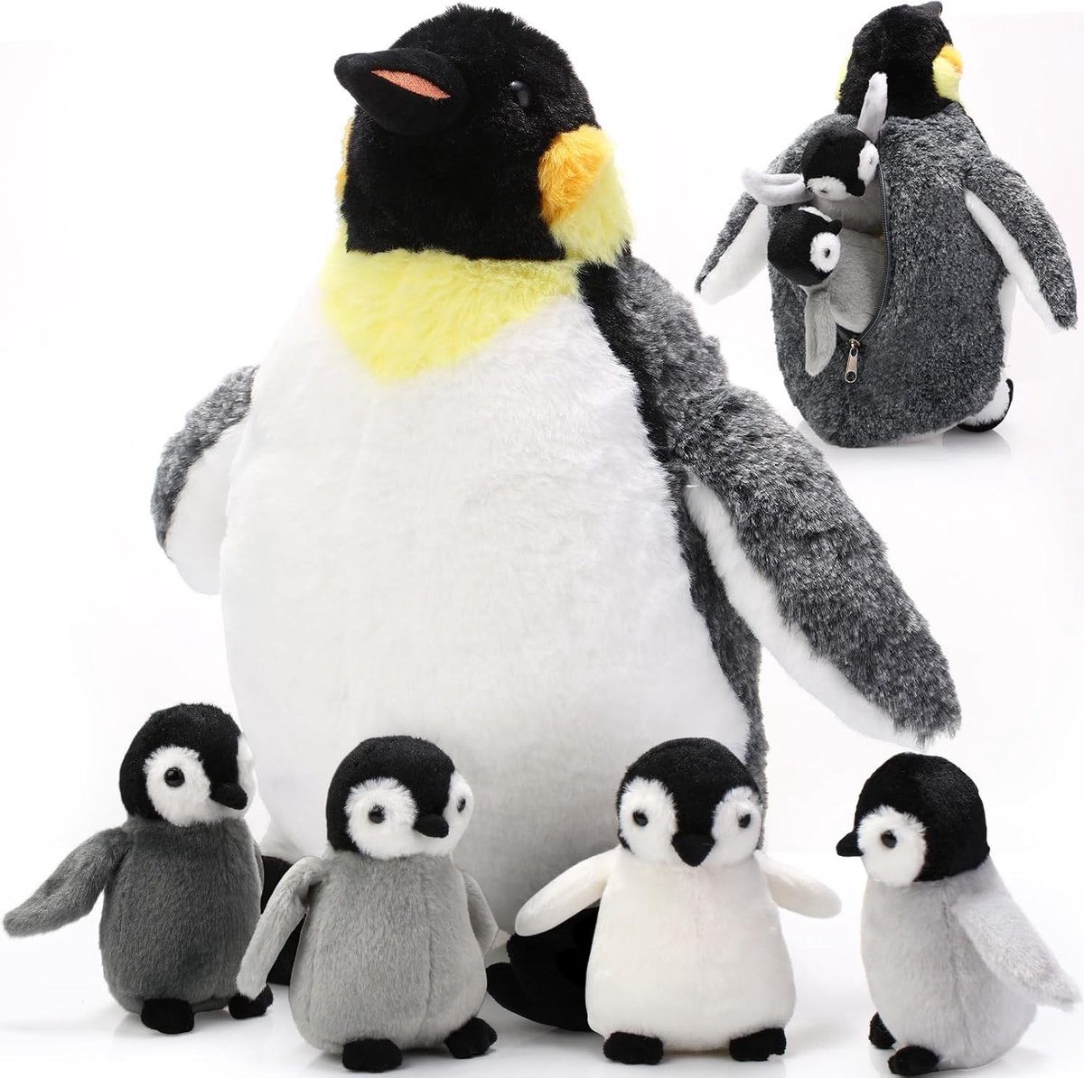 Zachte Pluche Pinguïn met 4 Baby Pinguïns, 35 cm, Knuffel voor Kinderen, Perfect als Cadeau voor Valentijnsdag en Feestdagen