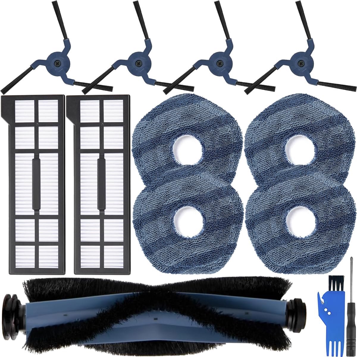 Parts for Eufy X10 Pro Omni Robot Vacuum Cleaner Include 1 x Main Brush, 4 x Side Brushes, 4 x Mop Cloths, 2 x Filters, Rubber Roller Brush Mop Pad Hepa Filter Accessories Kit