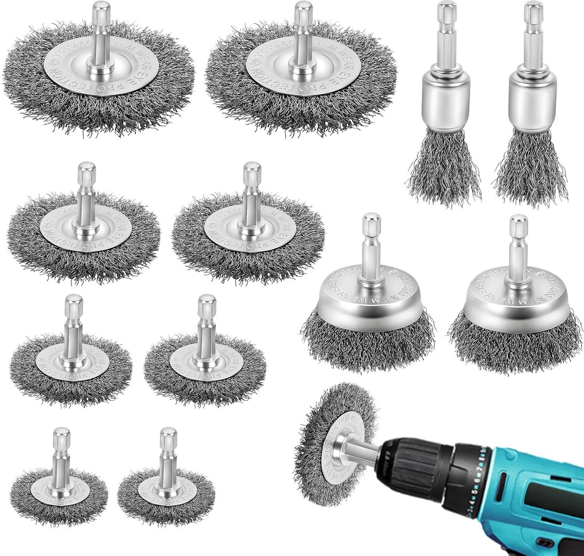 12 stuks borstels voor boren, metalen borstel voor boren met 6 mm