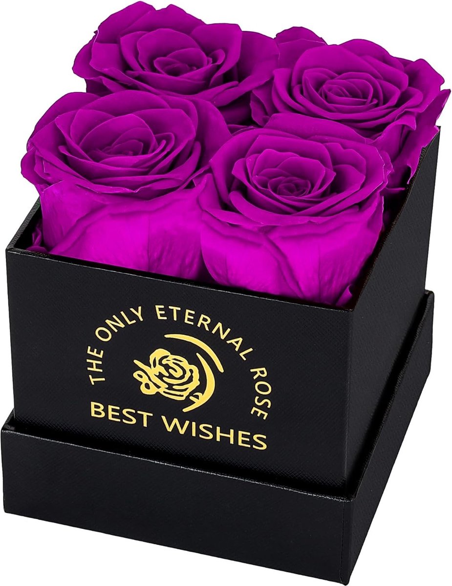 Prachtige Infinity Rozen Box met 4 Paarse Bewaarde Rozen - Perfect Cadeau voor Valentijnsdag, Moederdag en Verjaardagen voor Vriendin, Moeder of Grootmoeder