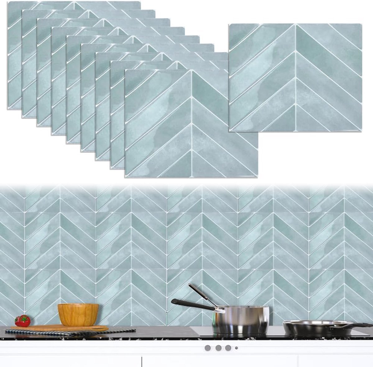 10 stuks 3D-tegelplaten groen – zelfklevende tegels voor keuken en