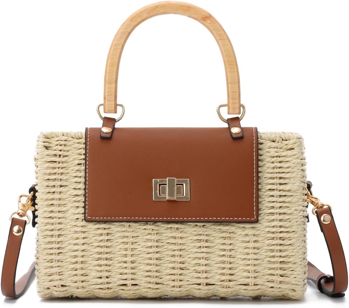 Rotan Crossbody Tas Vrouwen Zomer Elegante Stro Mand Handtas Boho Geweven Riffia Schoudertas met Handvat voor Strand Vakantie