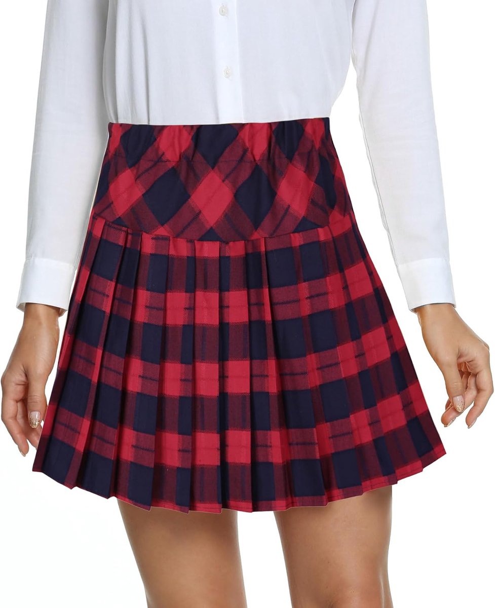 College Stijl Elastische Hoge Taille Geplooid Mini Rok A-Lijn Ruit