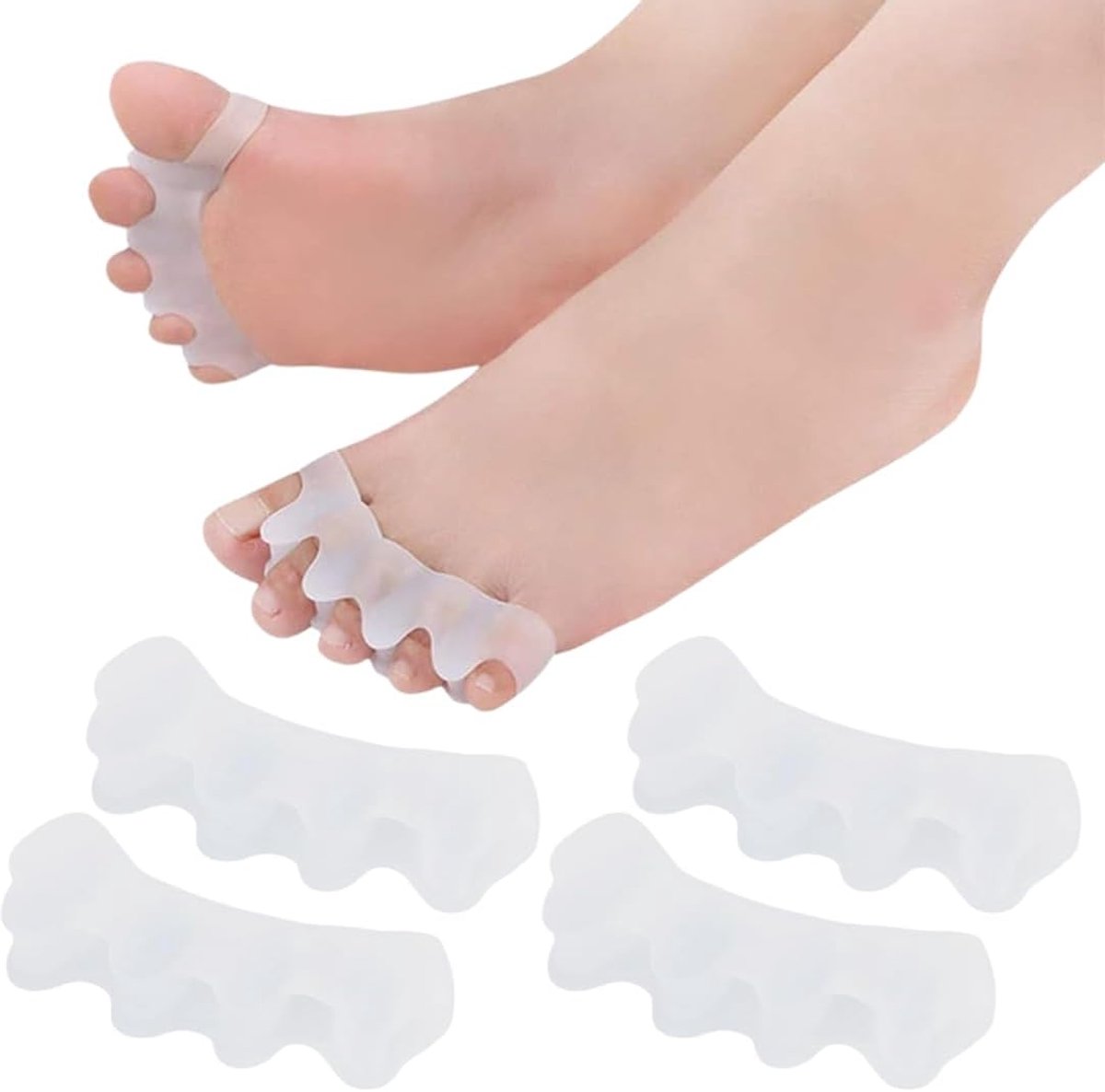 4-delige set: hallux valgus corrector, hallux valgus brace, hallux valgus separator en teen separator, gemaakt van zacht siliconen, voor correctie, bescherming en dagelijks gebruik, sport en pedicure.