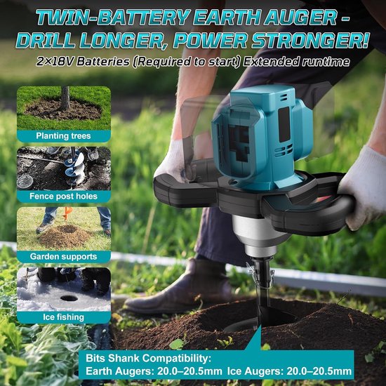 compatibel met Makita 18 V, 1200 W, borstelloze motor, grondboor — afbeelding 2
