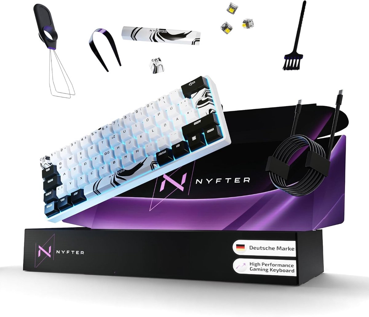 SnelShoppen - Gaming Toetsenbord met Hall Effect Switches - 60% Compact - 8K Hz Polling - Hotswappable - 100% RGB Verlichting - ISO DE Indeling - Wit-