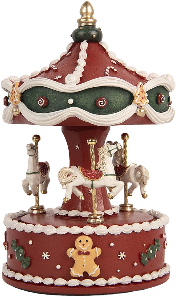 Clayre & Eef Muziekdoos Draaimolen Ø 12x19 cm Rood Kunststof