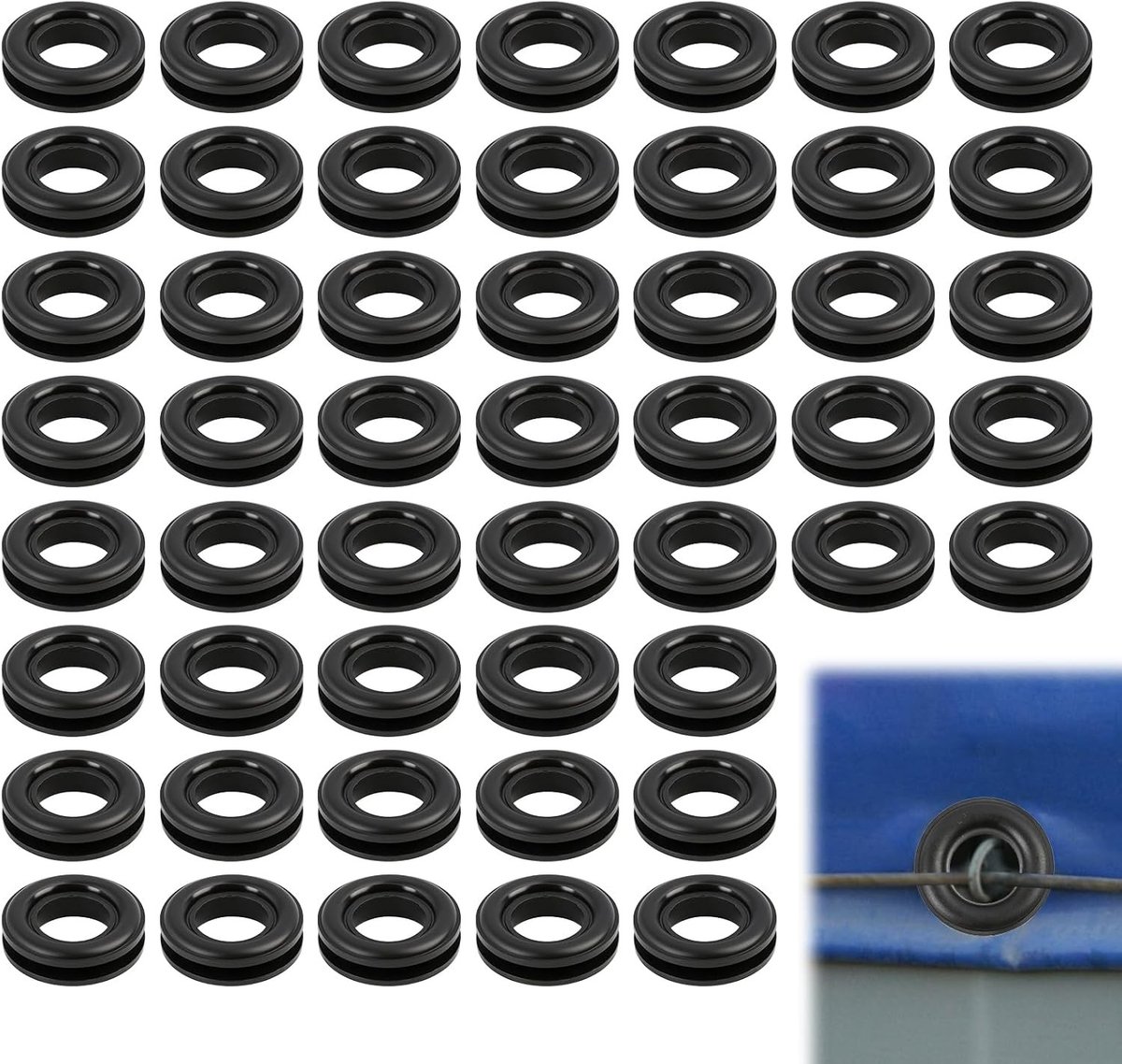 Set van 50 Zwarte Plastic Oogjes voor Zeilen - 28 x 28 x 12 mm - Eenvoudig te Installeren Oogjes voor Tentzeilen, Zwembaden en Vrachtwagen Gordijnen