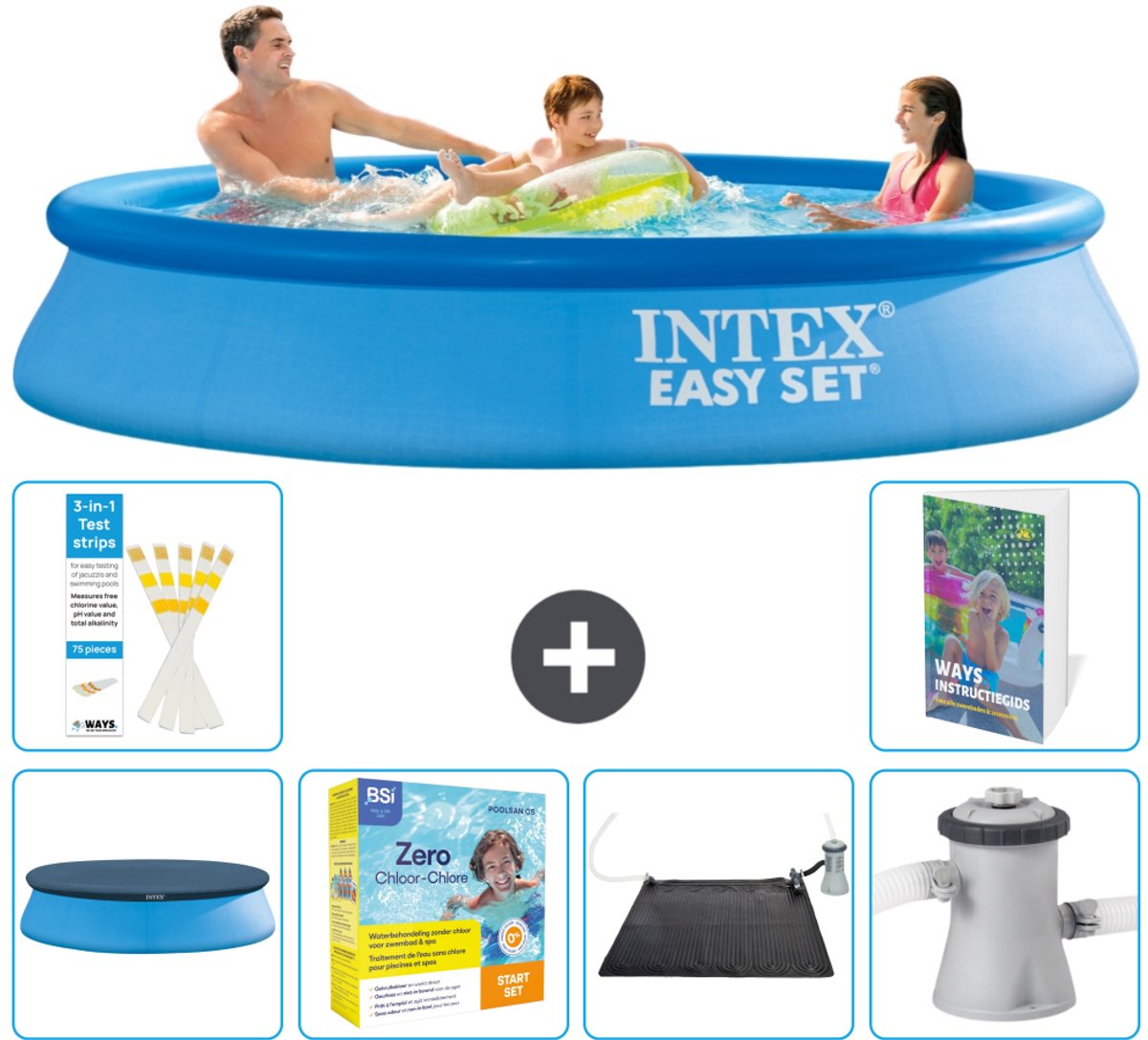 Intex Rond Opblaasbaar Easy Set Zwembad - 305 x 61 cm - Blauw - Inclusief Afdekzeil - Onderhoudspakket - Solar Mat - Zwembadfilterpomp - 7-delig