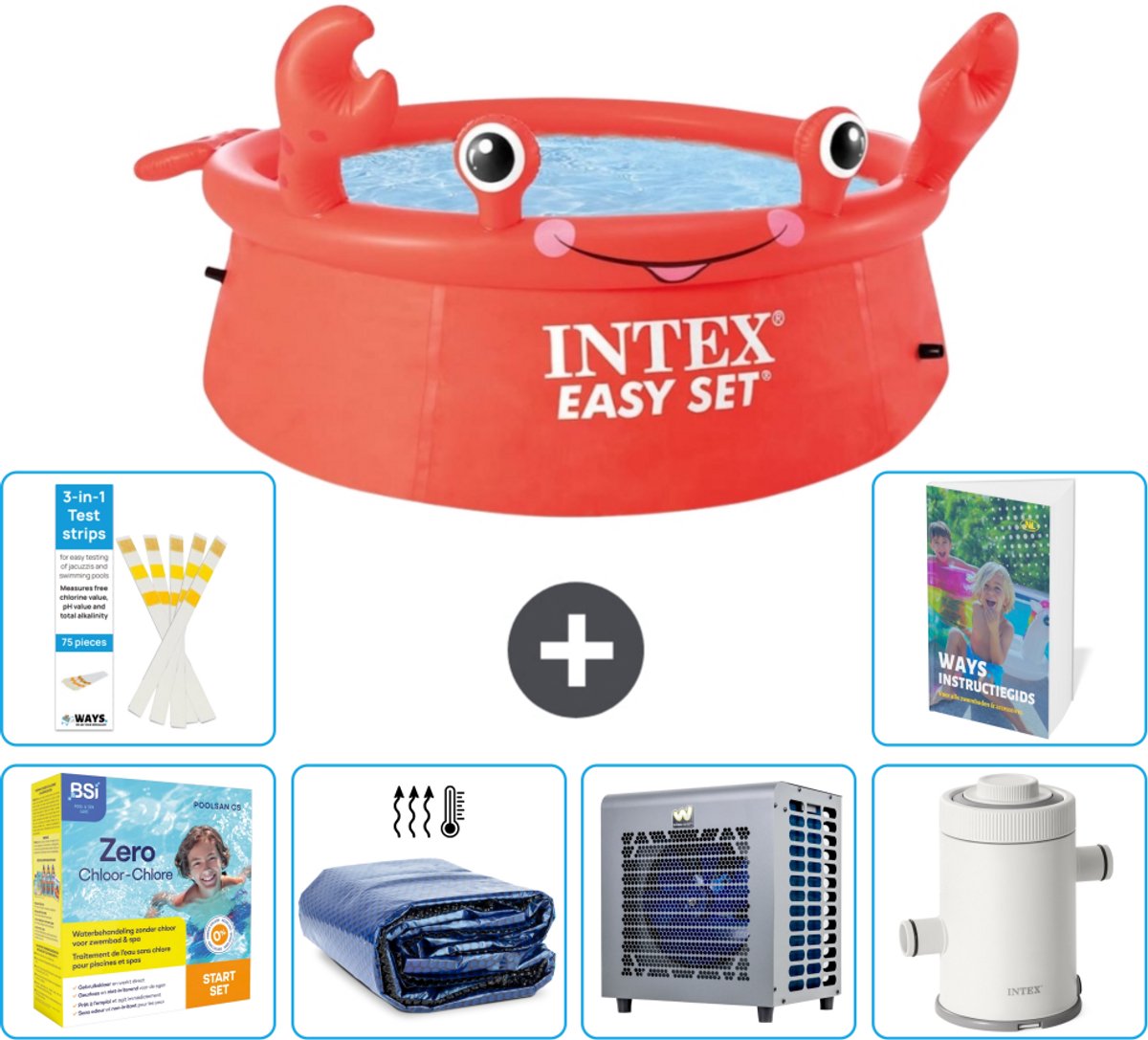 Intex Rond Opblaasbaar Easy Set Zwembad - 183 x 51 cm - Rood - Krab - Inclusief Onderhoudspakket - Solarzeil - Warmtepomp - Zwembadfilterpomp - 7-delig