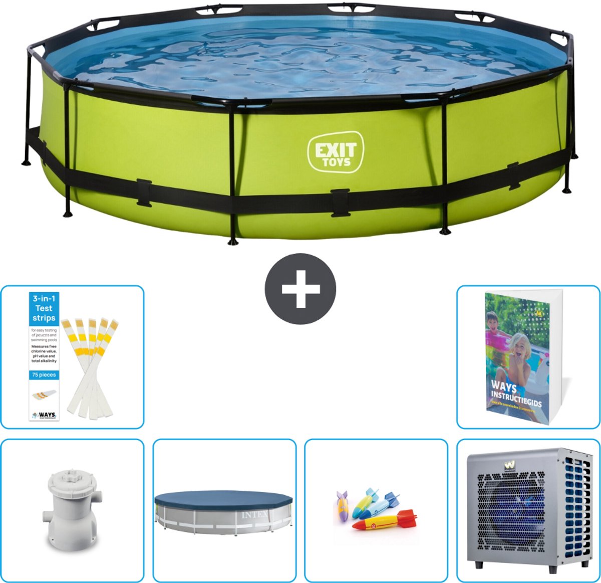 EXIT Rond Lime Frame Zwembad - 360 x 76 cm - Inclusief Pomp - Afdekzeil - Speelgoed - Warmtepomp - 7-delig