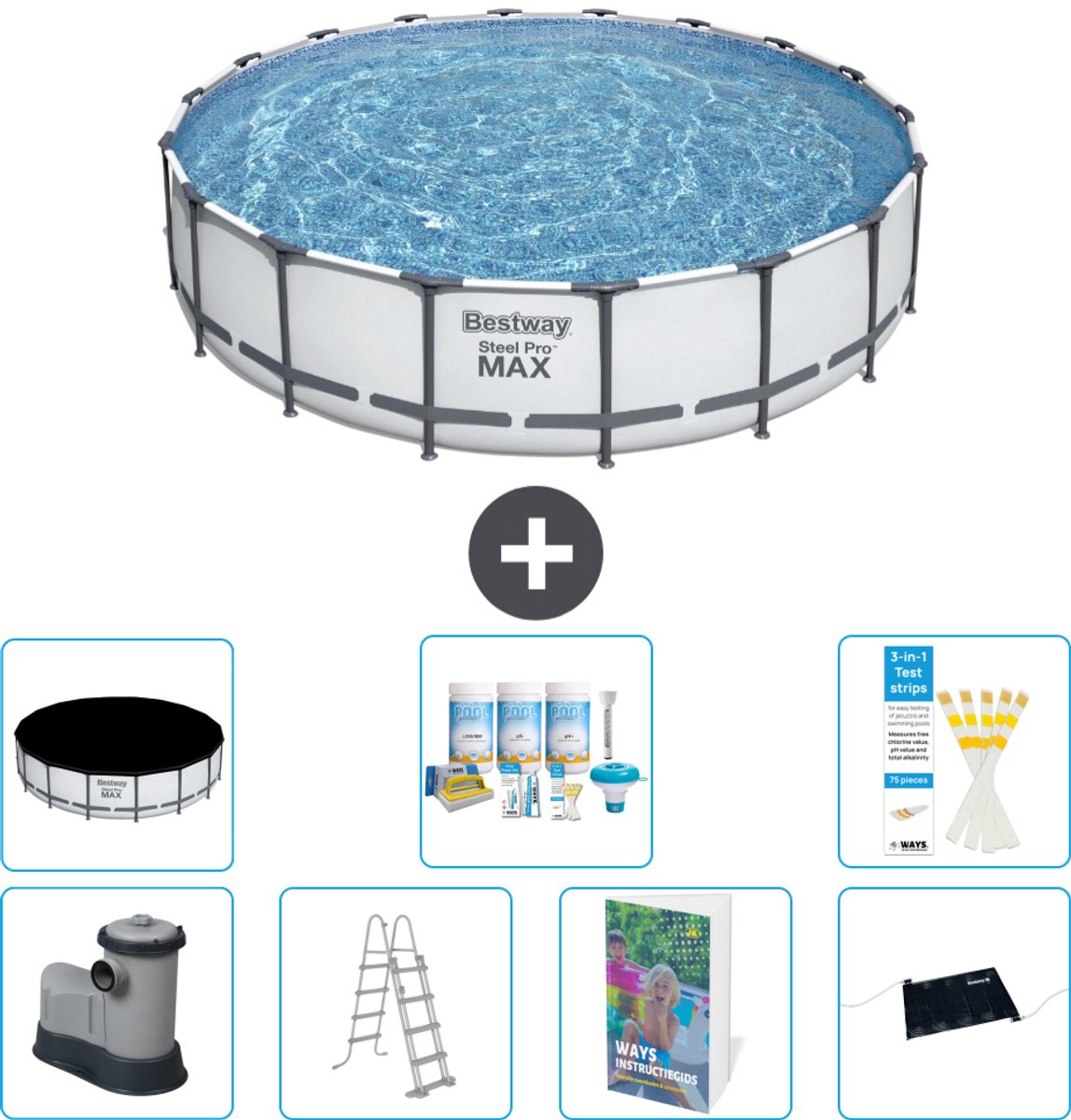 Bestway Rond Steel Pro MAX Zwembad - 549 x 122 cm - Grijs - Inclusief Pomp - Ladder - Afdekzeil - Onderhoudspakket - Solar Mat - 8-delig
