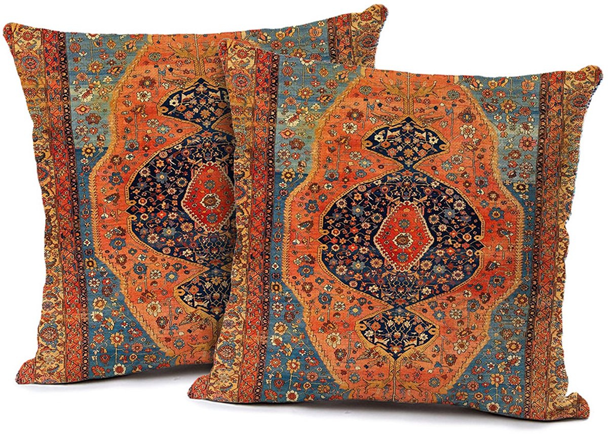 KZQ Kussenslopen - Set van 2 vierkante decoratieve kussenslopen in Boheemse stijl, zacht en duurzaam - Geschikt voor banken, woonkamers en slaapkamers - 50x52 cm - Patroon
