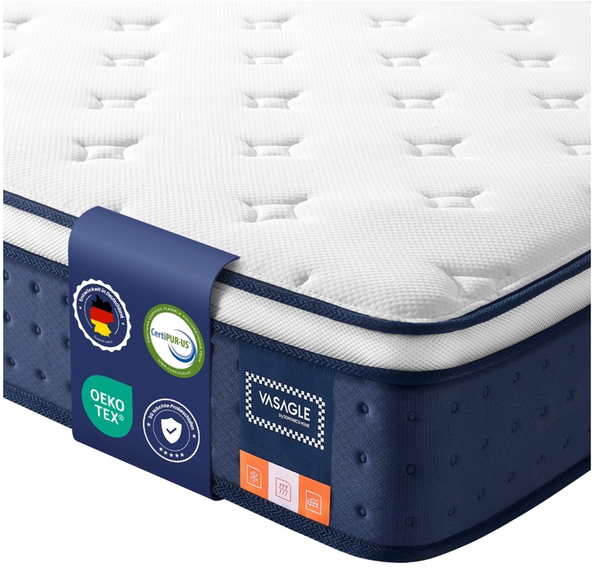 Pocketveringmatras met gel-traagschuim en comfort - 200 x 90 x 25 cm - Blauw