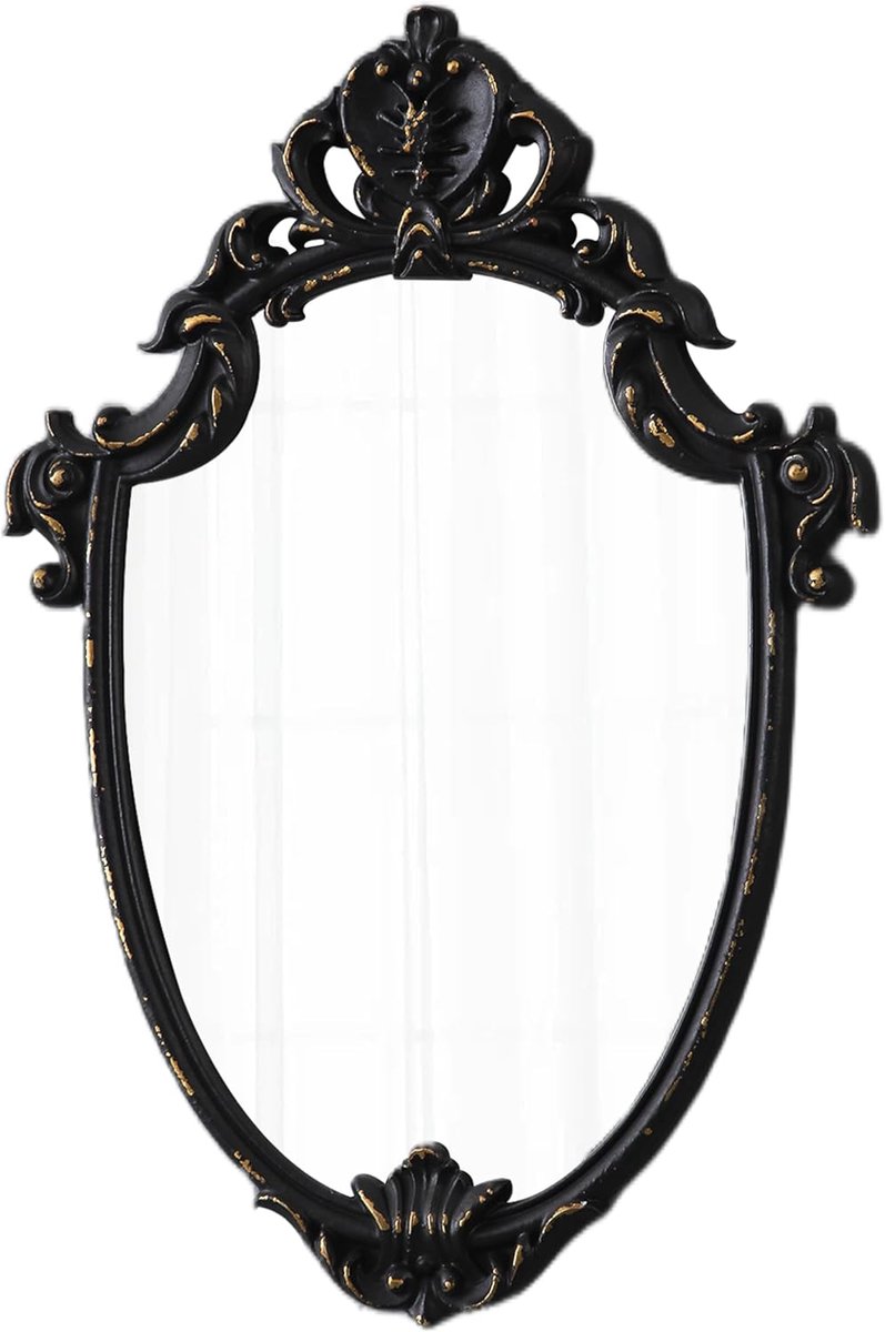 SnelShoppen - Vintage Wandspiegel Ovalen Zwart Houten Frame - Barok Decoratie - Retro Muurdecoratie voor Landelijk en Shabby Chic Interieur - 60x80 cm