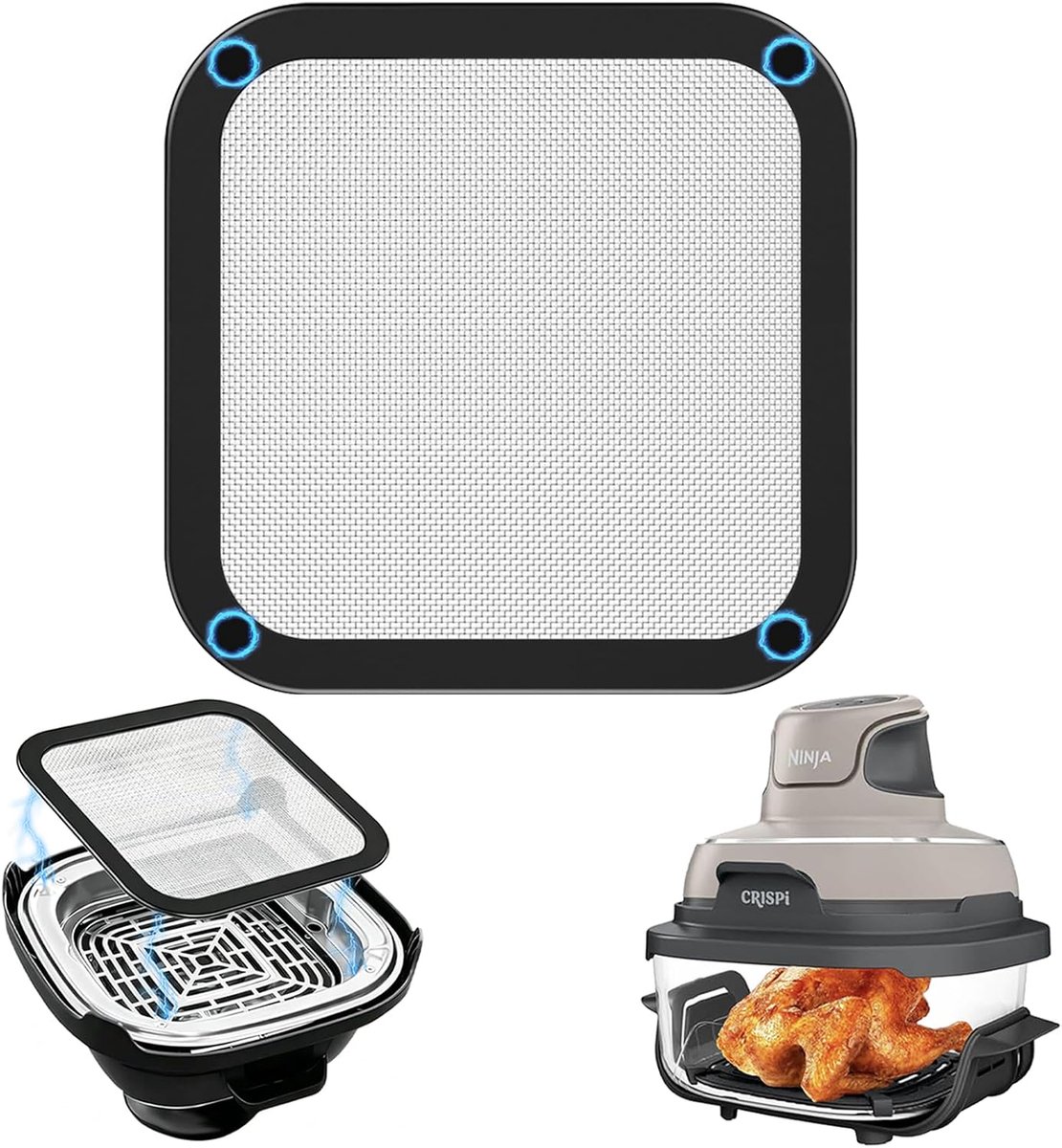 SnelShoppen - RVS Spatdeksel Magnetisch voor Airfryer, Fijnmazig Vet Spatdeksel, Geschikt voor Ninja CRISPi FN101EUGY, FN101EUST en FN101EUSG, Keukena