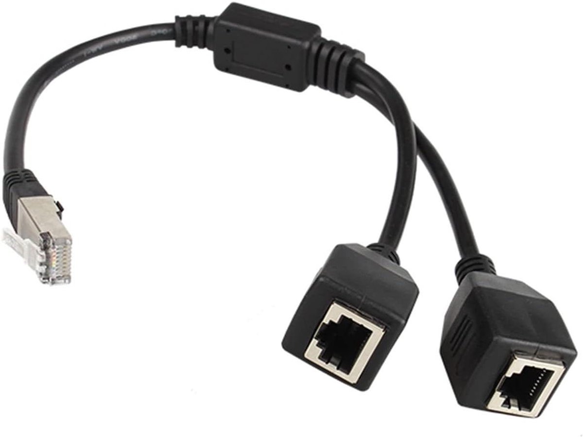 Ethernet Splitter Kabel - LAN Adapter - Netwerk Delen - Vergulde Connectoren - 0.25 meter - Zwart