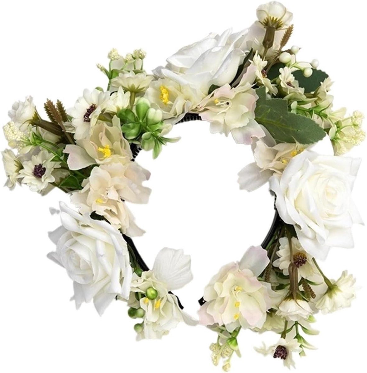 Bloemenkrans - Bloemenhoofdband Bloemencirkel - Feestelijke Aankleding - Realistische Kunstbloemen - One size - Zwart/Bruin