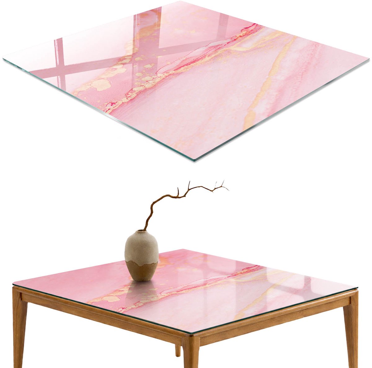 ArtPrintCave Roze abstractie Glazen Tafelblad - 50x50 cm - Tafelblad Vierkanten - Roze Keukentafel - Abstractie Eettafel Met Glasplaat